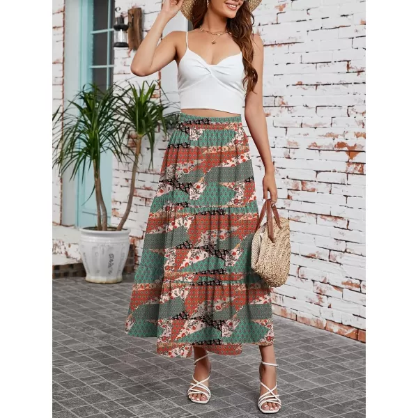 Arolina Maxi Skirt for Women Summer Boho Elastic High Waist Pleated ALine Flowy Ruffle Swing Tiered Long Beach Skirt DressZ Style 03