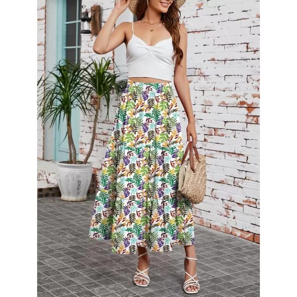 Arolina Maxi Skirt for Women Summer Boho Elastic High Waist Pleated ALine Flowy Ruffle Swing Tiered Long Beach Skirt DressZ Style 04