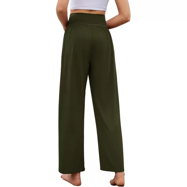 Arolina Wide Leg Yoga Pants for Women 2024 Casual Loose Sweatpants High Waisted Comfy Lounge Pajama Palazzo with PocketsArmy Green