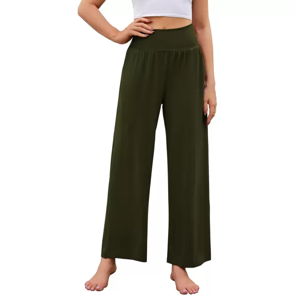 Arolina Wide Leg Yoga Pants for Women 2024 Casual Loose Sweatpants High Waisted Comfy Lounge Pajama Palazzo with PocketsArmy Green