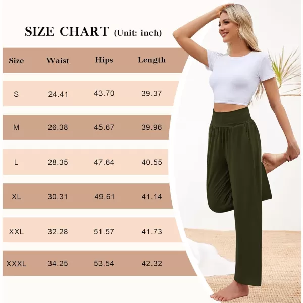 Arolina Wide Leg Yoga Pants for Women 2024 Casual Loose Sweatpants High Waisted Comfy Lounge Pajama Palazzo with PocketsArmy Green