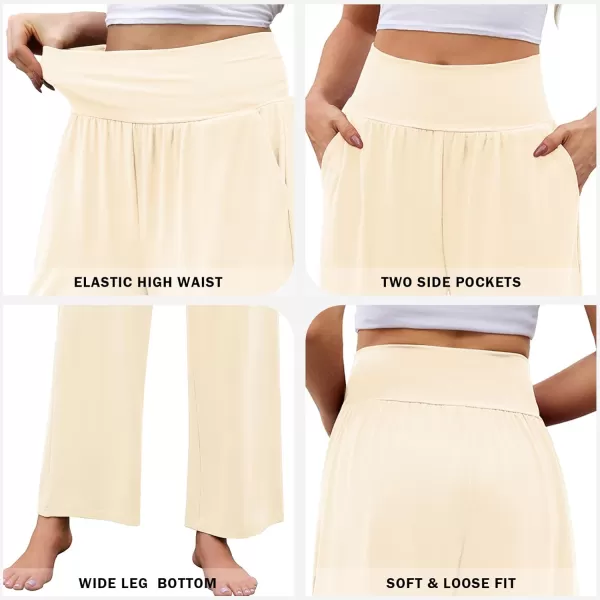 Arolina Wide Leg Yoga Pants for Women 2024 Casual Loose Sweatpants High Waisted Comfy Lounge Pajama Palazzo with PocketsBeige