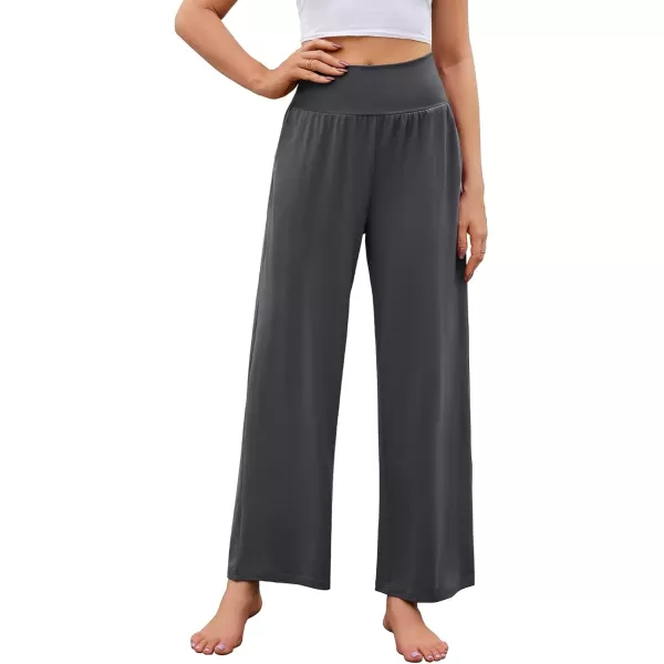 Arolina Wide Leg Yoga Pants for Women 2024 Casual Loose Sweatpants High Waisted Comfy Lounge Pajama Palazzo with PocketsDark Gray