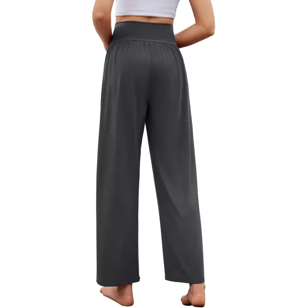 Arolina Wide Leg Yoga Pants for Women 2024 Casual Loose Sweatpants High Waisted Comfy Lounge Pajama Palazzo with PocketsDark Gray