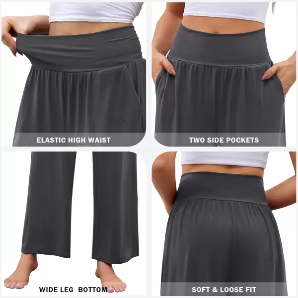 Arolina Wide Leg Yoga Pants for Women 2024 Casual Loose Sweatpants High Waisted Comfy Lounge Pajama Palazzo with PocketsDark Gray