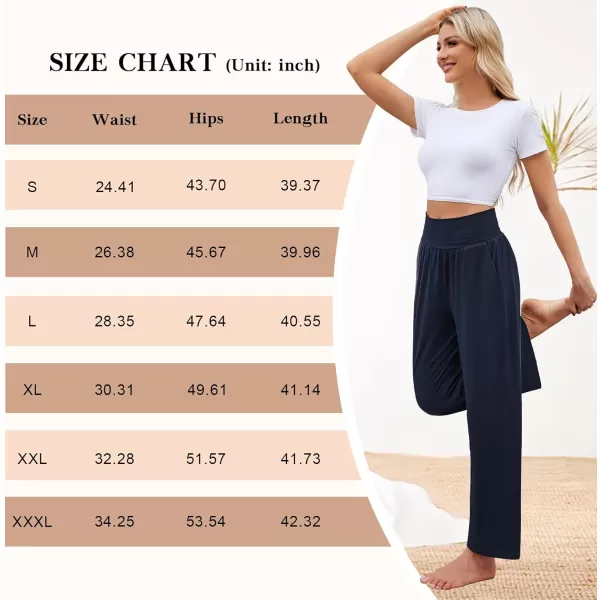 Arolina Wide Leg Yoga Pants for Women 2024 Casual Loose Sweatpants High Waisted Comfy Lounge Pajama Palazzo with PocketsNavy Blue