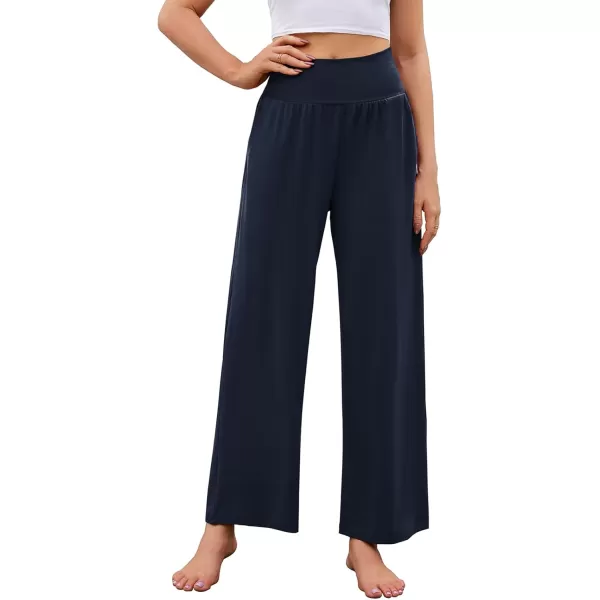 Arolina Wide Leg Yoga Pants for Women 2024 Casual Loose Sweatpants High Waisted Comfy Lounge Pajama Palazzo with PocketsNavy Blue