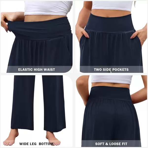 Arolina Wide Leg Yoga Pants for Women 2024 Casual Loose Sweatpants High Waisted Comfy Lounge Pajama Palazzo with PocketsNavy Blue