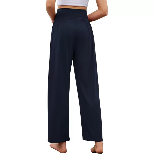Arolina Wide Leg Yoga Pants for Women 2024 Casual Loose Sweatpants High Waisted Comfy Lounge Pajama Palazzo with PocketsNavy Blue