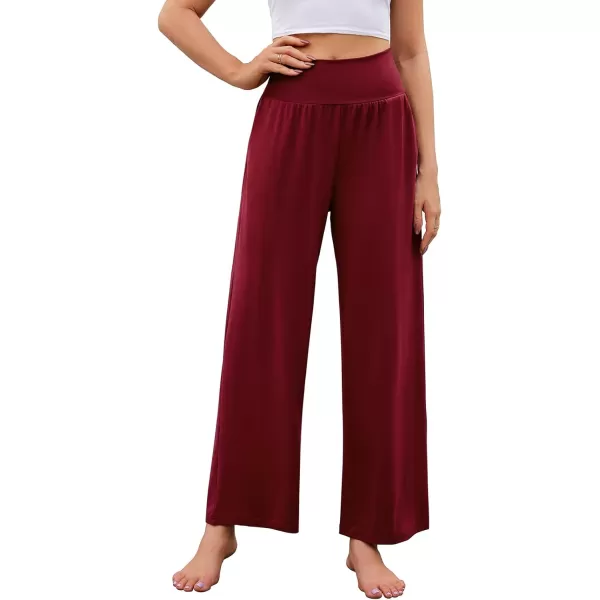 Arolina Wide Leg Yoga Pants for Women 2024 Casual Loose Sweatpants High Waisted Comfy Lounge Pajama Palazzo with PocketsWine Red
