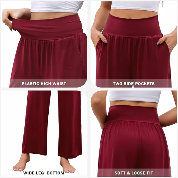 Arolina Wide Leg Yoga Pants for Women 2024 Casual Loose Sweatpants High Waisted Comfy Lounge Pajama Palazzo with PocketsWine Red