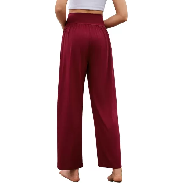 Arolina Wide Leg Yoga Pants for Women 2024 Casual Loose Sweatpants High Waisted Comfy Lounge Pajama Palazzo with PocketsWine Red