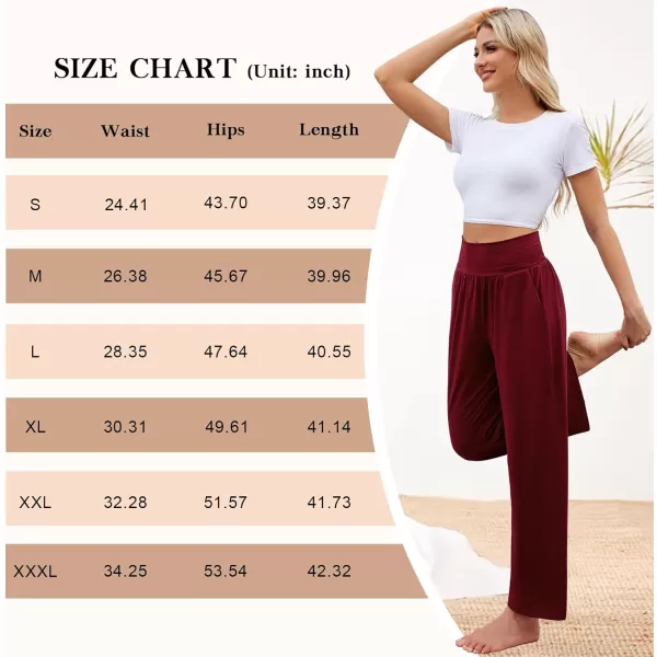 Arolina Wide Leg Yoga Pants for Women 2024 Casual Loose Sweatpants High Waisted Comfy Lounge Pajama Palazzo with PocketsWine Red