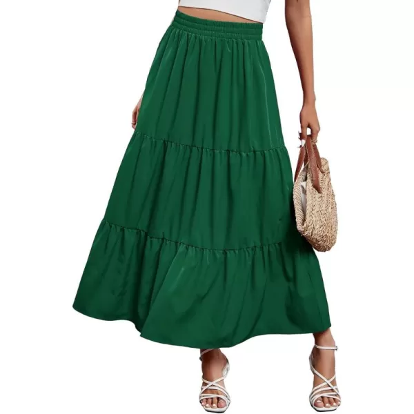 Arolina Maxi Skirt for Women Summer Boho Elastic High Waist Pleated ALine Flowy Ruffle Swing Tiered Long Beach Skirt DressDarkgreen