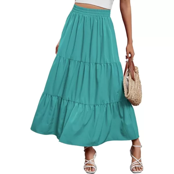 Arolina Maxi Skirt for Women Summer Boho Elastic High Waist Pleated ALine Flowy Ruffle Swing Tiered Long Beach Skirt DressLake