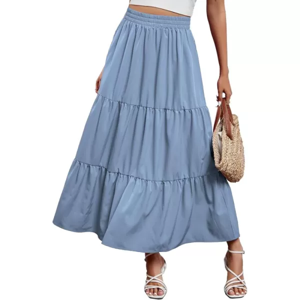 Arolina Maxi Skirt for Women Summer Boho Elastic High Waist Pleated ALine Flowy Ruffle Swing Tiered Long Beach Skirt DressLightblue