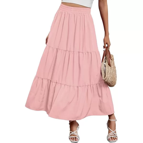 Arolina Maxi Skirt for Women Summer Boho Elastic High Waist Pleated ALine Flowy Ruffle Swing Tiered Long Beach Skirt DressLightpink