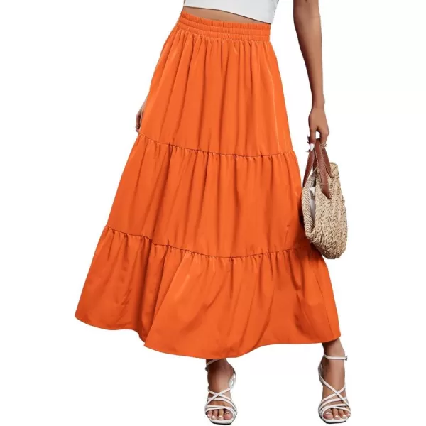 Arolina Maxi Skirt for Women Summer Boho Elastic High Waist Pleated ALine Flowy Ruffle Swing Tiered Long Beach Skirt DressOrange