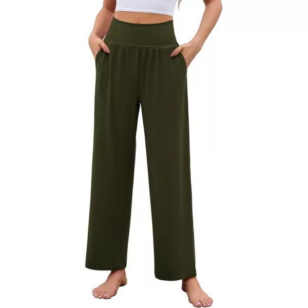 Arolina Wide Leg Yoga Pants for Women 2024 Casual Loose Sweatpants High Waisted Comfy Lounge Pajama Palazzo with PocketsArmy Green