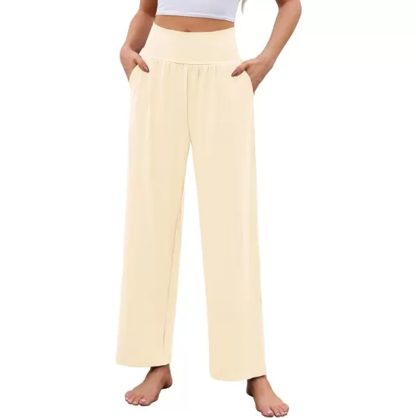 Arolina Wide Leg Yoga Pants for Women 2024 Casual Loose Sweatpants High Waisted Comfy Lounge Pajama Palazzo with PocketsBeige