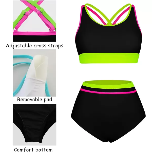 imageArolina Womens High Waisted Bikini Sets Cheeky Two Piece Swimsuits Color Block Cheeky Bathing Suits High Cut SwimwearBlack