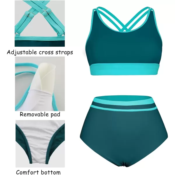 imageArolina Womens High Waisted Bikini Sets Cheeky Two Piece Swimsuits Color Block Cheeky Bathing Suits High Cut SwimwearPeacock Blue