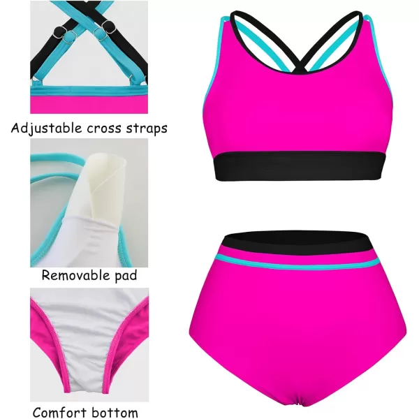 imageArolina Womens High Waisted Bikini Sets Cheeky Two Piece Swimsuits Color Block Cheeky Bathing Suits High Cut SwimwearPink