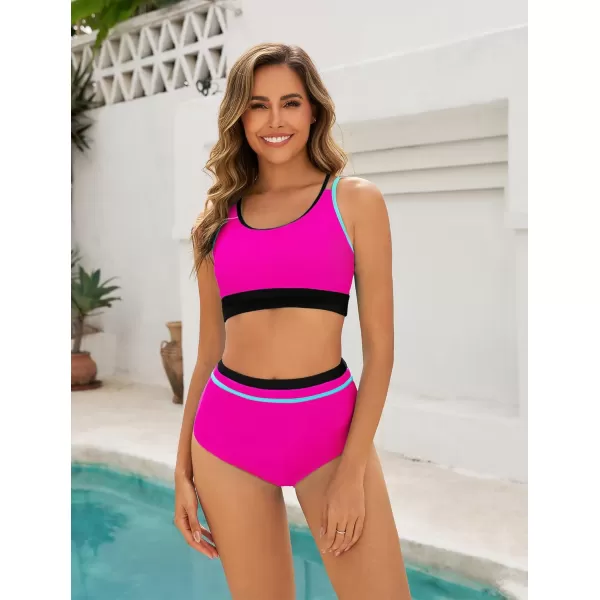 imageArolina Womens High Waisted Bikini Sets Cheeky Two Piece Swimsuits Color Block Cheeky Bathing Suits High Cut SwimwearPink