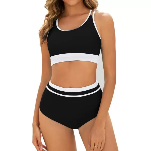 imageArolina Womens High Waisted Bikini Sets Cheeky Two Piece Swimsuits Color Block Cheeky Bathing Suits High Cut SwimwearBlack and White