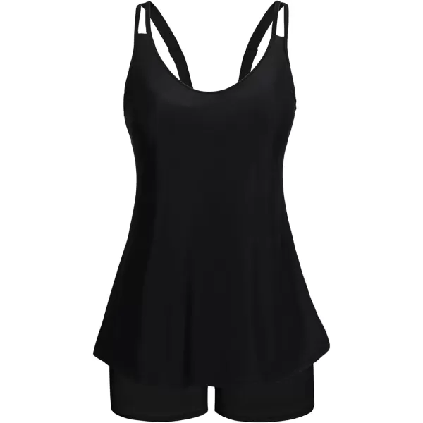 imageArolina Tankini Swimsuits for Women Tummy Control Two Piece Bathing Suits Flowy Swim Tops with Boy ShortsBlack