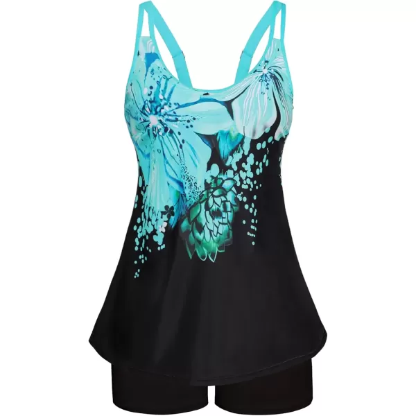 imageArolina Tankini Swimsuits for Women Tummy Control Two Piece Bathing Suits Flowy Swim Tops with Boy ShortsBlue Floral