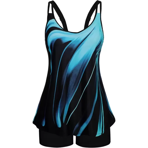 imageArolina Tankini Swimsuits for Women Tummy Control Two Piece Bathing Suits Flowy Swim Tops with Boy ShortsBlue Oblique Stripes