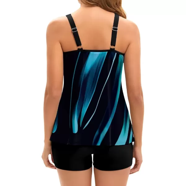 imageArolina Tankini Swimsuits for Women Tummy Control Two Piece Bathing Suits Flowy Swim Tops with Boy ShortsBlue Oblique Stripes