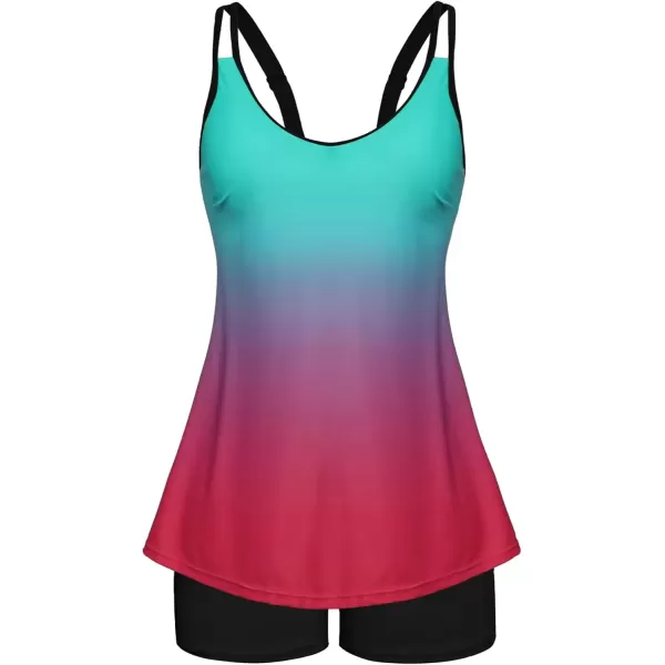 imageArolina Tankini Swimsuits for Women Tummy Control Two Piece Bathing Suits Flowy Swim Tops with Boy ShortsGradient Mint Pink