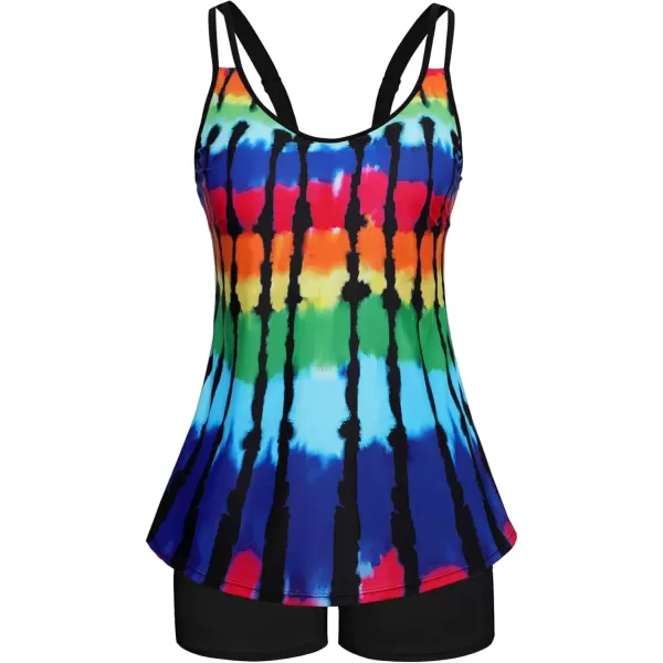 imageArolina Tankini Swimsuits for Women Tummy Control Two Piece Bathing Suits Flowy Swim Tops with Boy ShortsMulticolor Tie Dye
