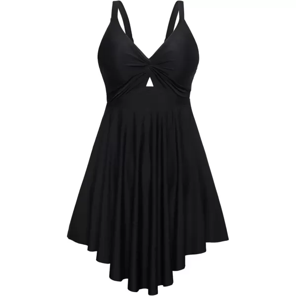 imageArolina Womens Plus Size Tankini Swimsuits Tummy Control Two Piece Bathing Suit Flowy Swimdress with ShortsBlack