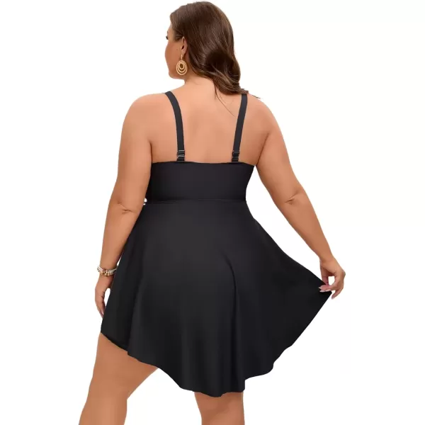 imageArolina Womens Plus Size Tankini Swimsuits Tummy Control Two Piece Bathing Suit Flowy Swimdress with ShortsBlack