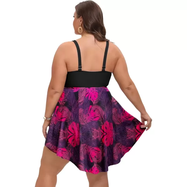 imageArolina Womens Plus Size Tankini Swimsuits Tummy Control Two Piece Bathing Suit Flowy Swimdress with ShortsFlower03