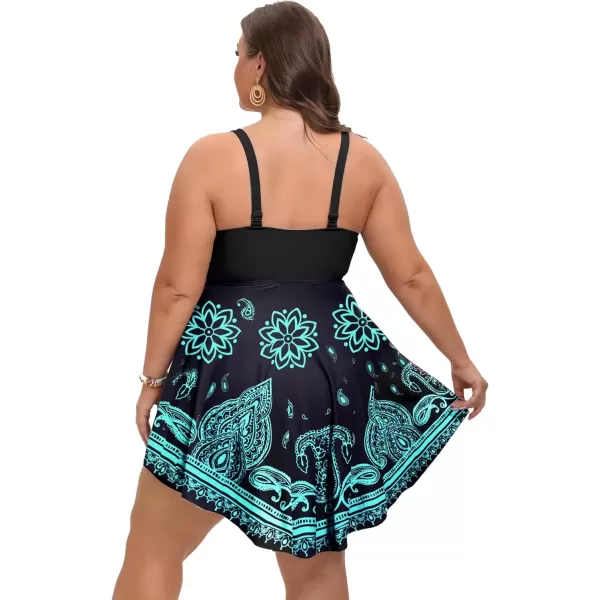 imageArolina Womens Plus Size Tankini Swimsuits Tummy Control Two Piece Bathing Suit Flowy Swimdress with ShortsFlower04