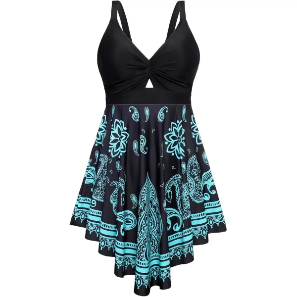 imageArolina Womens Plus Size Tankini Swimsuits Tummy Control Two Piece Bathing Suit Flowy Swimdress with ShortsFlower04