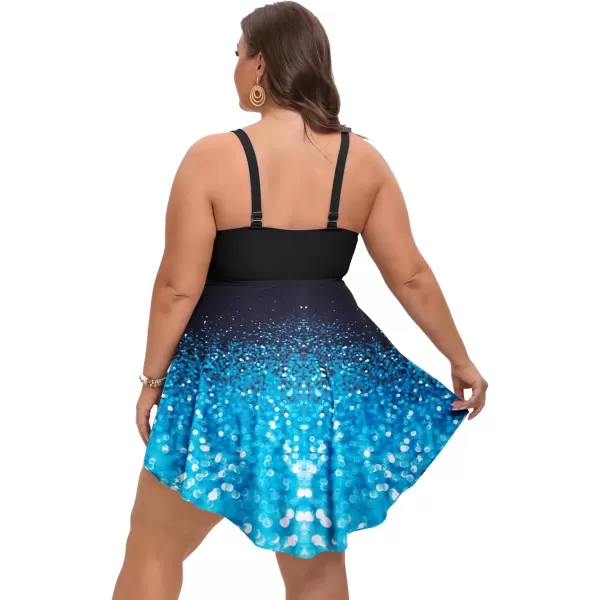 imageArolina Womens Plus Size Tankini Swimsuits Tummy Control Two Piece Bathing Suit Flowy Swimdress with ShortsFlower05