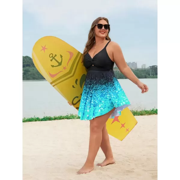imageArolina Womens Plus Size Tankini Swimsuits Tummy Control Two Piece Bathing Suit Flowy Swimdress with ShortsFlower05