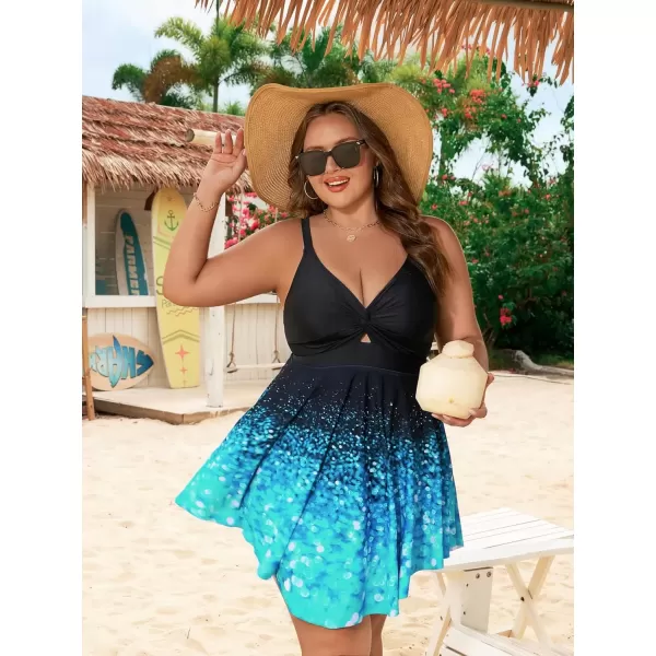 imageArolina Womens Plus Size Tankini Swimsuits Tummy Control Two Piece Bathing Suit Flowy Swimdress with ShortsFlower05
