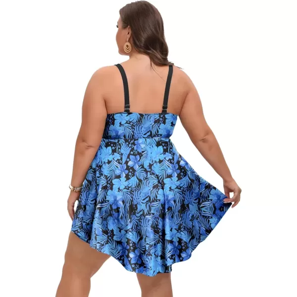 imageArolina Womens Plus Size Tankini Swimsuits Tummy Control Two Piece Bathing Suit Flowy Swimdress with ShortsFlower06