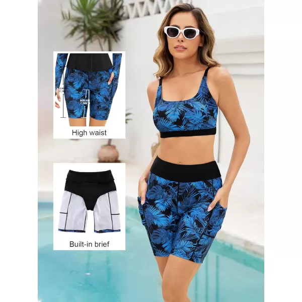 imageArolina Womens Rash Guard Long Sleeve Swim Shirts Swimsuit 2025 Bathing Suit with Womens Swim Shorts ampamp Two PocketsBlack