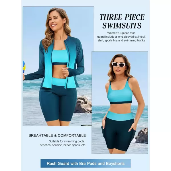 imageArolina Womens Rash Guard Long Sleeve Swim Shirts Swimsuit 2025 Bathing Suit with Womens Swim Shorts ampamp Two PocketsBlue