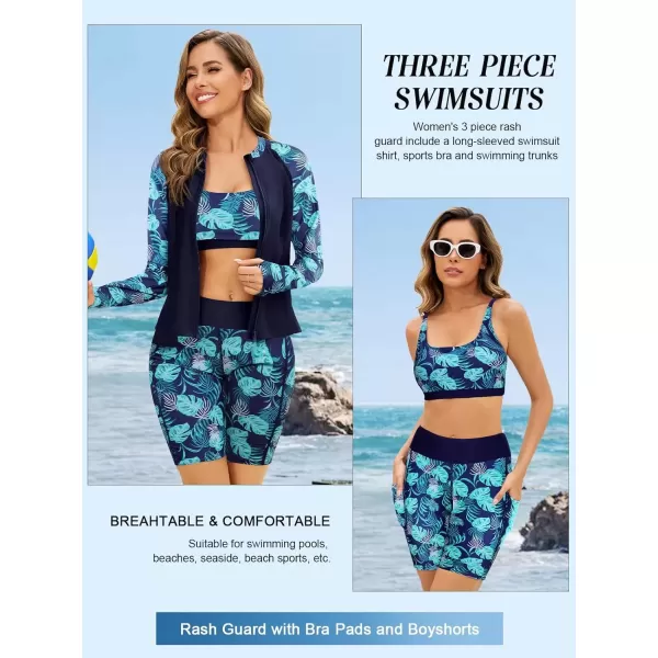 imageArolina Womens Rash Guard Long Sleeve Swim Shirts Swimsuit 2025 Bathing Suit with Womens Swim Shorts ampamp Two PocketsBlue Navy