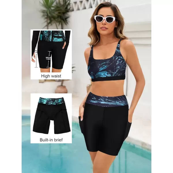 imageArolina Womens Rash Guard Long Sleeve Swim Shirts Swimsuit 2025 Bathing Suit with Womens Swim Shorts ampamp Two PocketsGreen