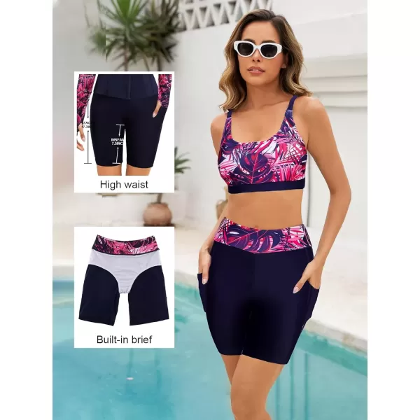 imageArolina Womens Rash Guard Long Sleeve Swim Shirts Swimsuit 2025 Bathing Suit with Womens Swim Shorts ampamp Two PocketsHot Pink