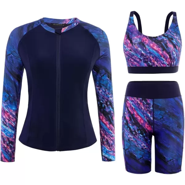 imageArolina Womens Rash Guard Long Sleeve Swim Shirts Swimsuit 2025 Bathing Suit with Womens Swim Shorts ampamp Two PocketsPurple